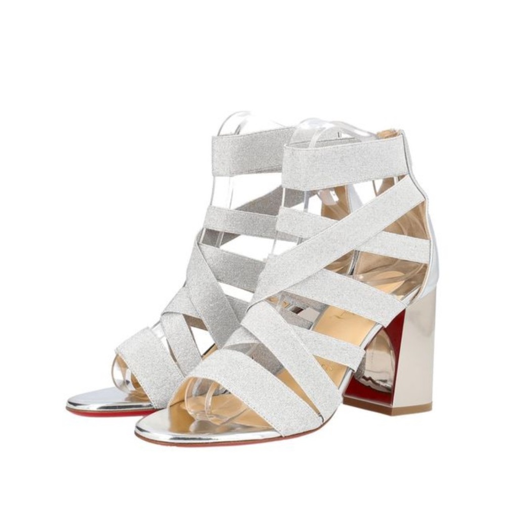 Christian Louboutin Silver Heels Strappy Design